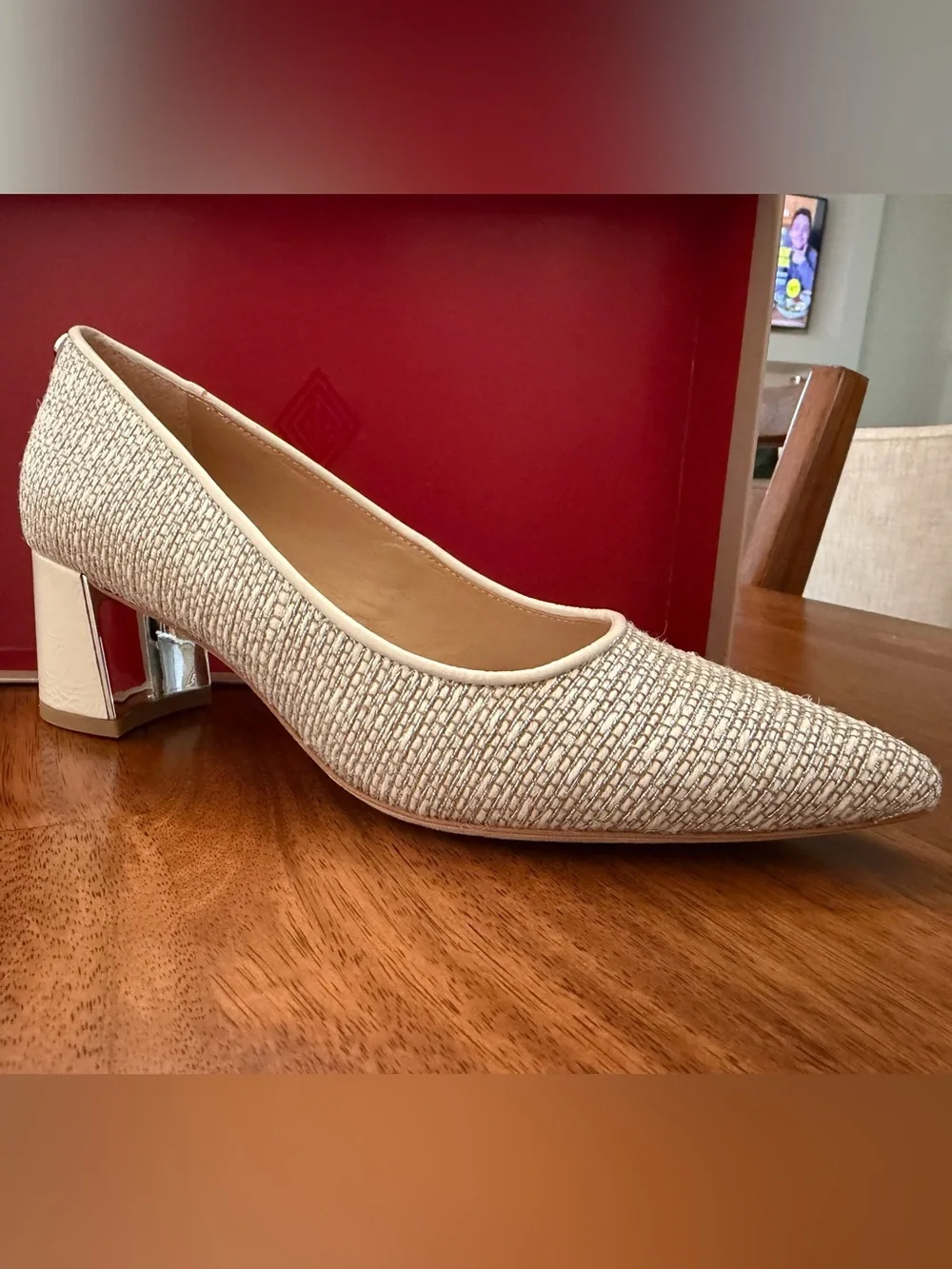 Donald J. Pliner Cream Tweed Pointed Block-Heel Pump